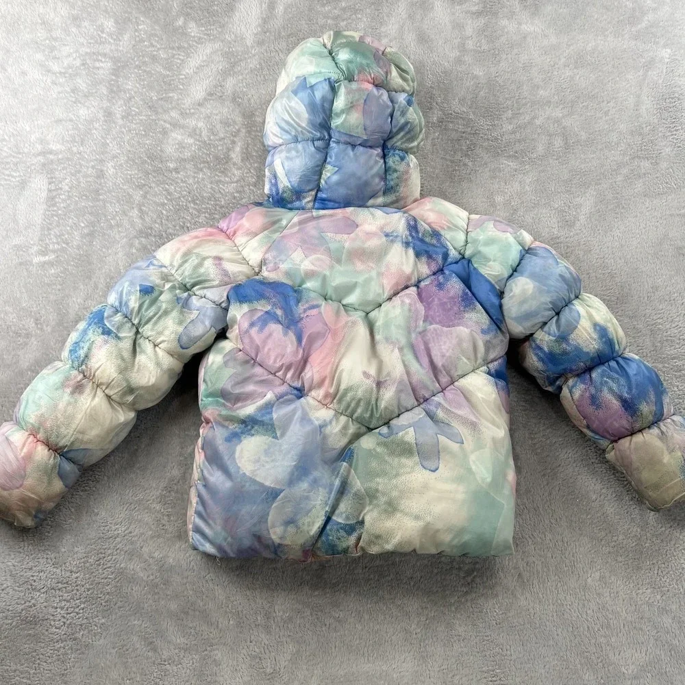 Nike Girls AOP Floral Puffer Jacket L Pastel Multicolor Hooded Fleece Lined